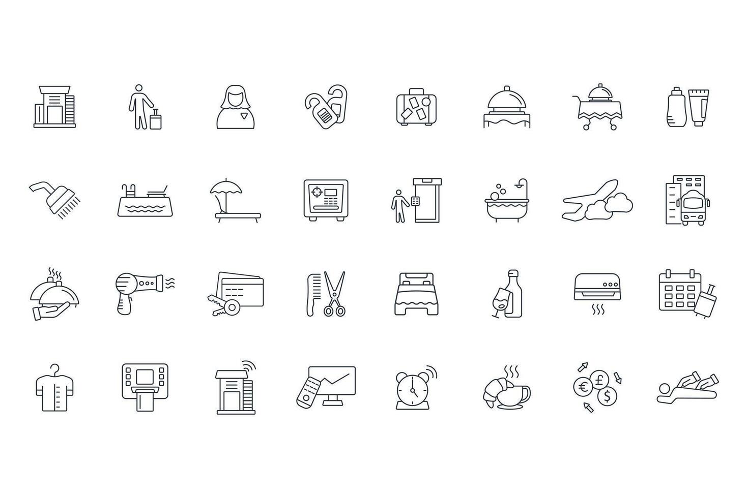 Hotel icons set isolated on White Background Flat style design vector