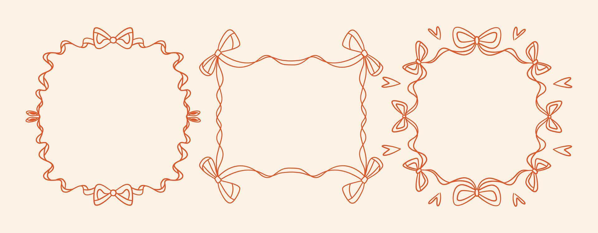 Vintage frames with bows and ribbons. Flirty frames with hearts, wavy ribbons. Frames for invitations, postcards, and prints. vector