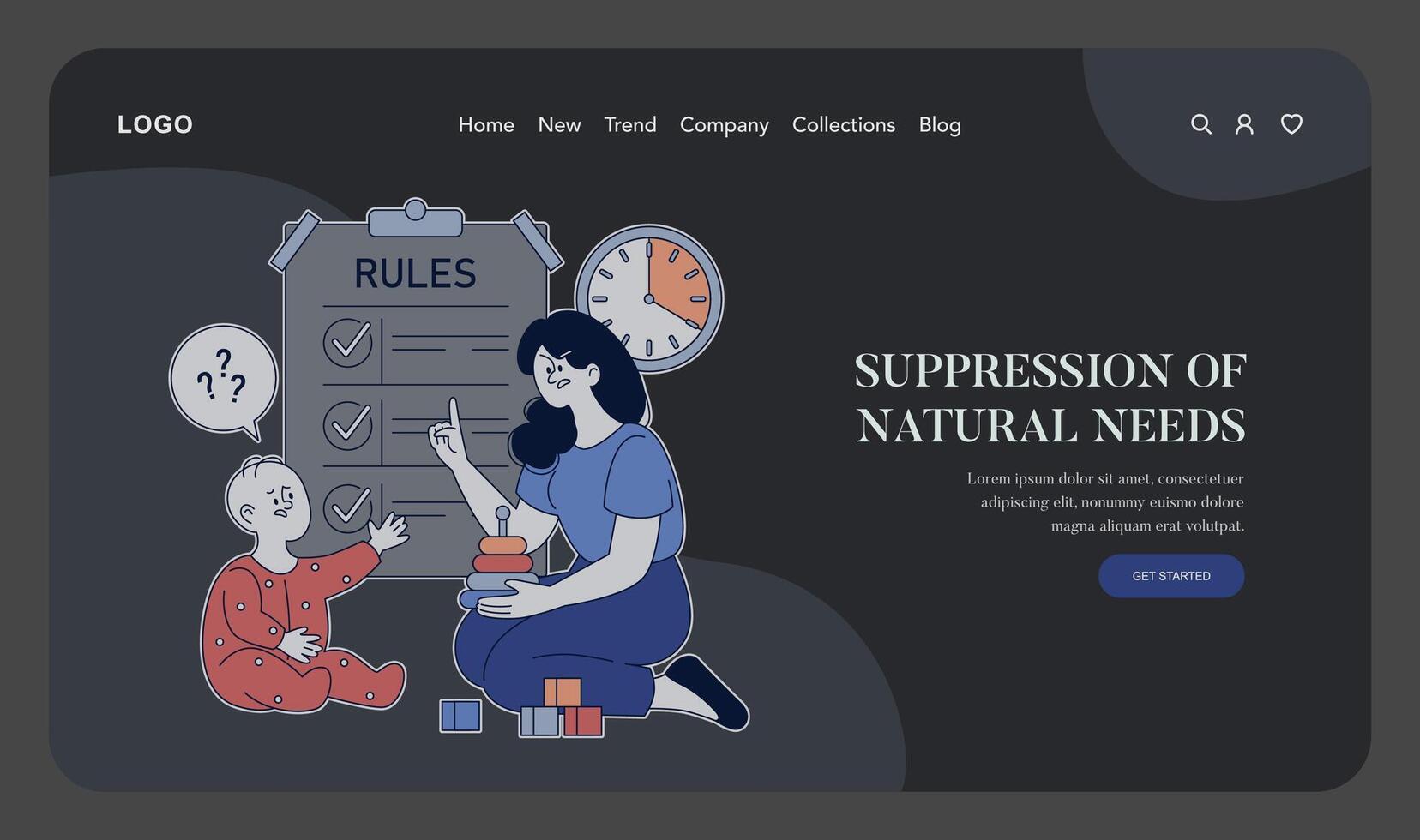 Authoritarian Parenting Style. Flat Illustration vector