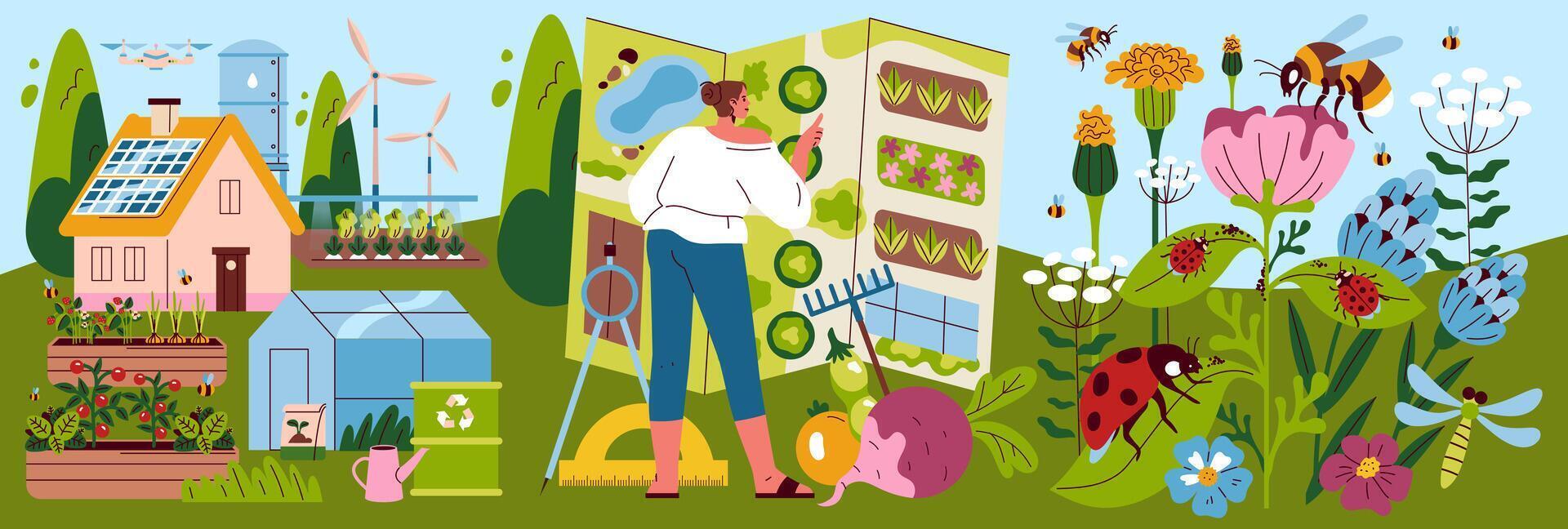 Self Sufficient Garden. Flat Illustration vector