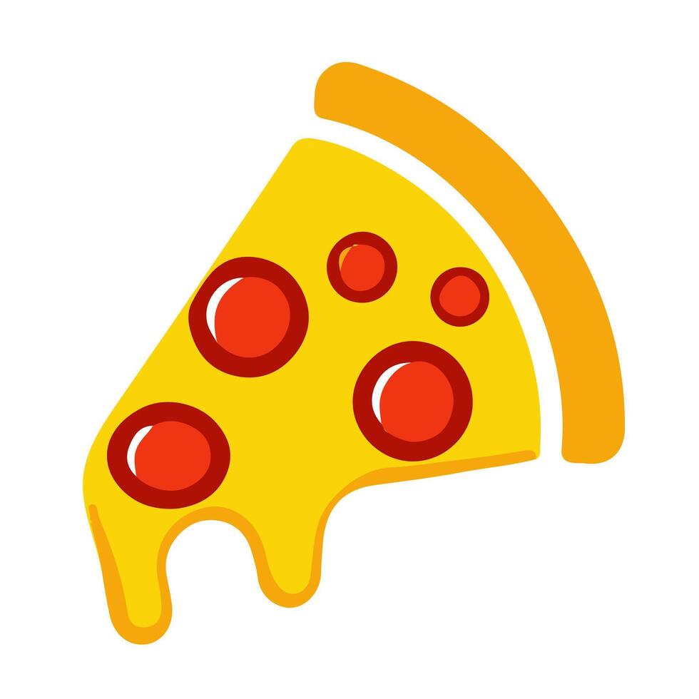 A stylized slice of pizza with melted cheese, bold toppings, and a cartoonish look. vector