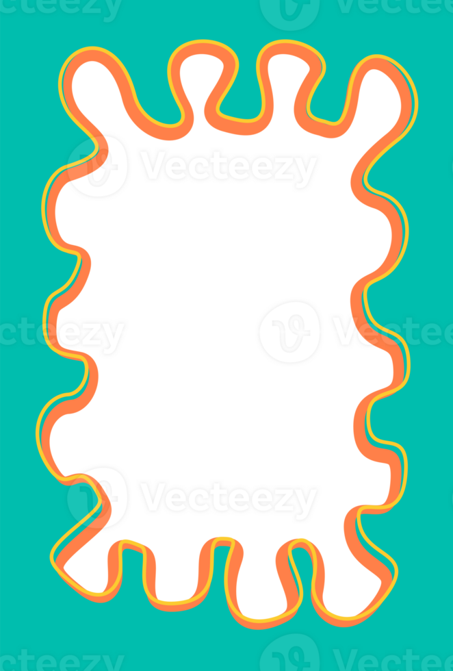 Wavy scallop border. Rectangle fun psychedelic hand drawn frame. Doodle cute design for text photo and picture. Groovy child template. Y2K decorative blank. png