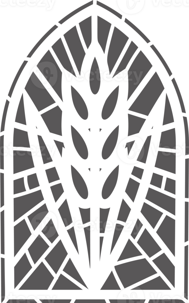 Church glass window. Stained mosaic catholic frame with ear of grain symbol. Outline illustration png