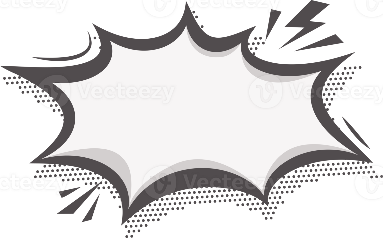 Manga speech abstract bubble. Comic text frame with pop art halftone dotted effect. Balloon chat shape for dialog. Cloud for shock shout and scream action messages. Irregular cartoon decoration png