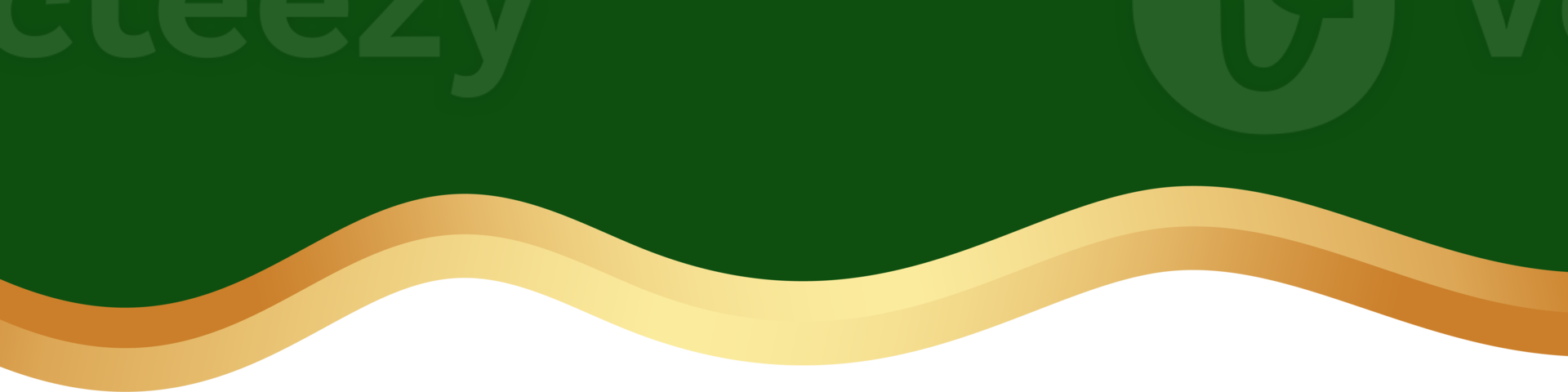Border shape for banner design. Green header section with golden line. Abstract bottom background for web page. Curved divider. Wavy horizontal separator. png
