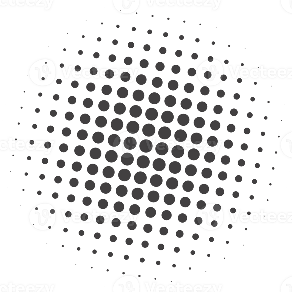 Circle dots with halftone effect. Round gradient background. Element with gradation points texture. Abstract geometric shape. png