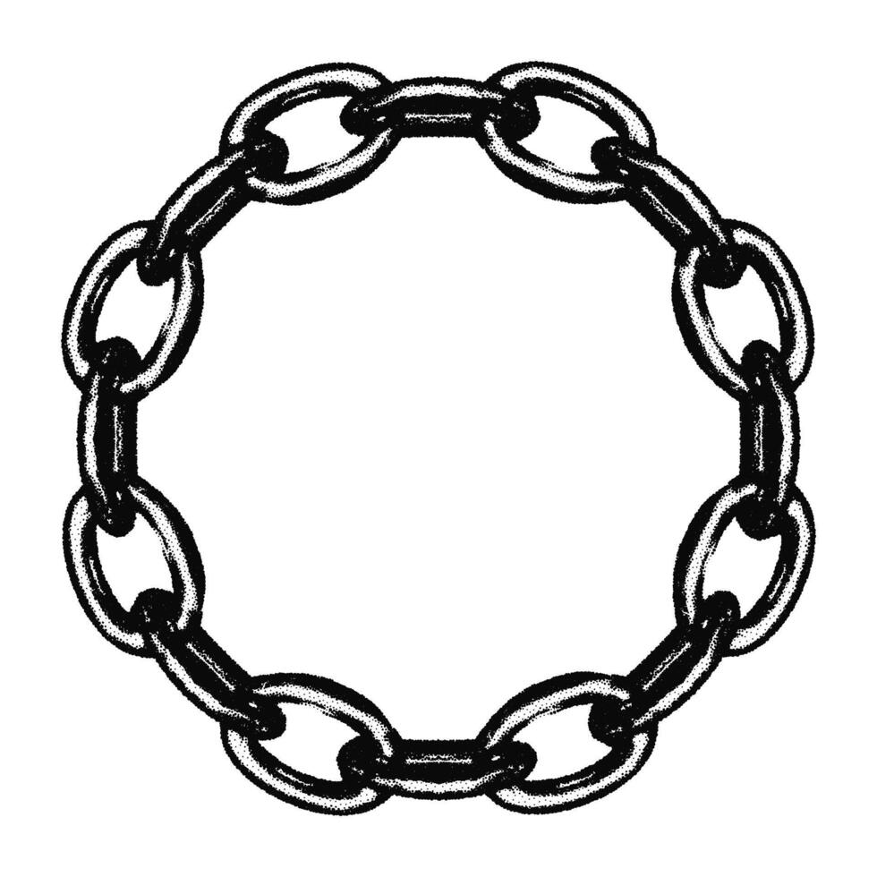 Circle chain frame with retro photocopy effect. Black monochrome border with messy grainy stippling texture for y2k collage design. illustration isolated on transparent background vector