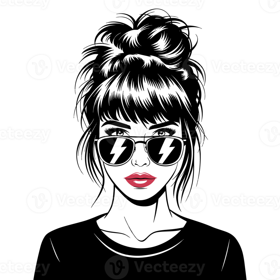 woman with a messy bun and sunglasses on her face isolated transparent background png