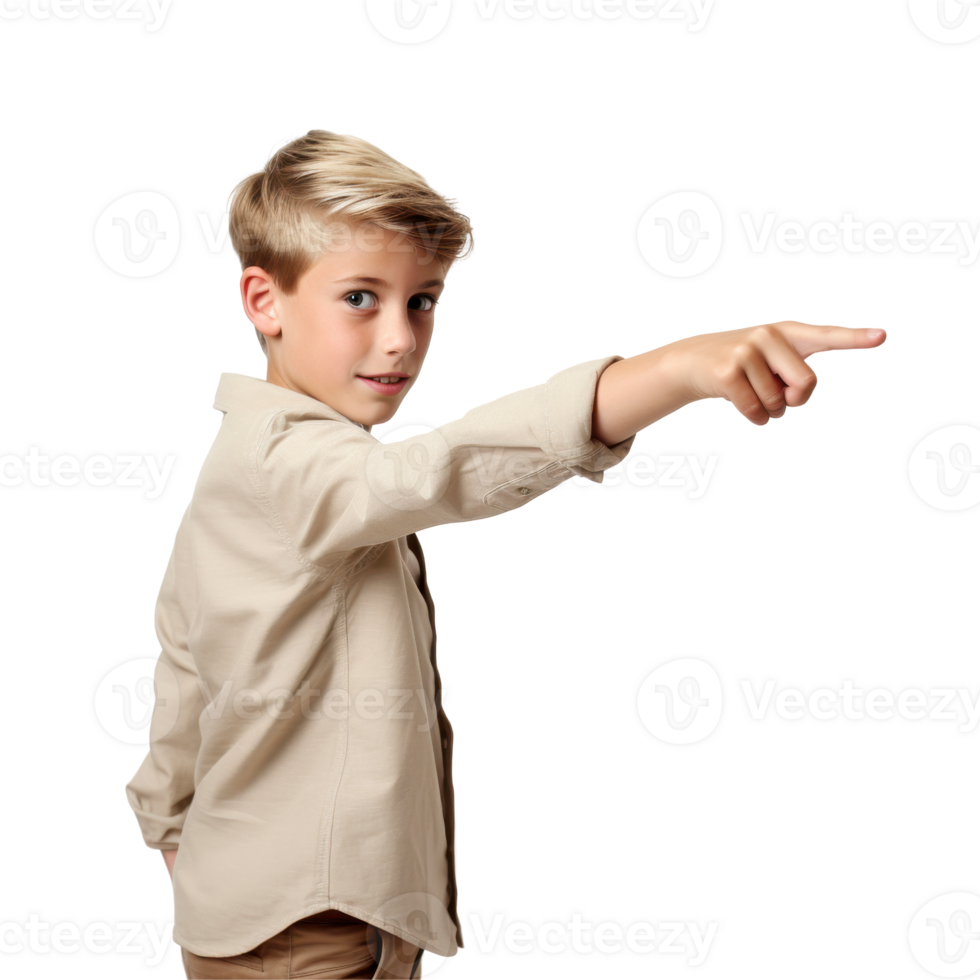 boy pointing to something isolated on transparent background png