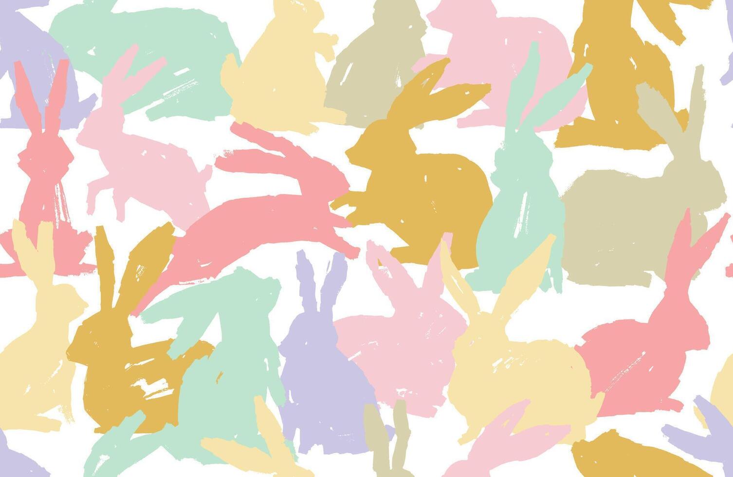 Seamless pattern with pastel watercolor brush stroke rabbits, hand drawn isolated on a white background. Pastel rabbit animal seamless print, repeat background, cute spring easter hare surface design. vector