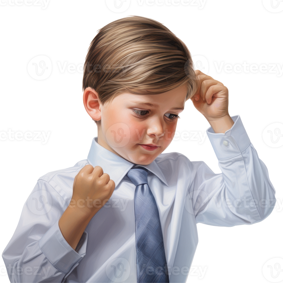 Kid boy wearing a Blue shirt and a blue tie isolated on transparent background png