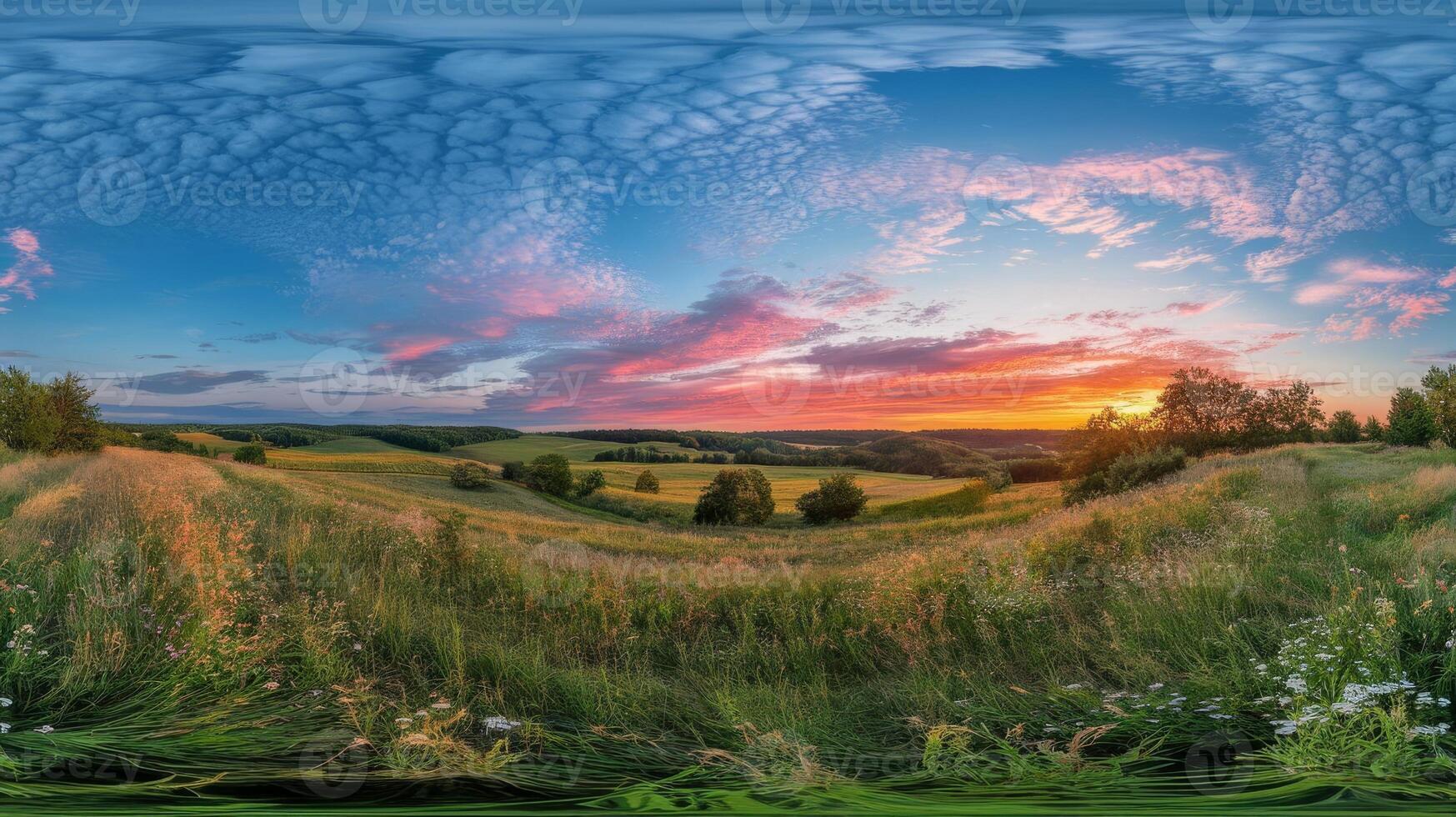 360 panorama of a sunset over a field photo