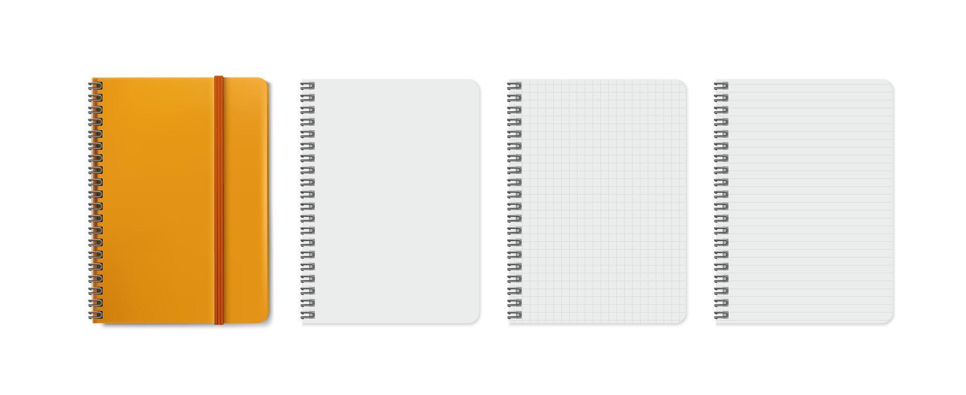 Set notebook with blank pages, template for notes vector