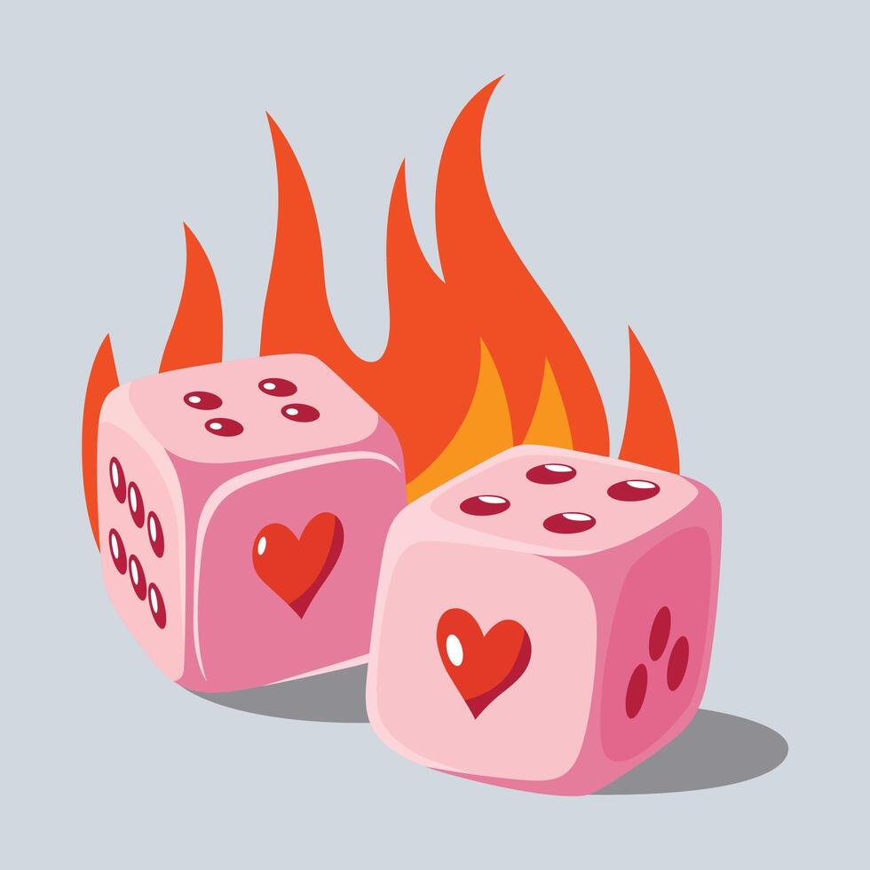Dice or gaming dice for gambling with fire illustration vector