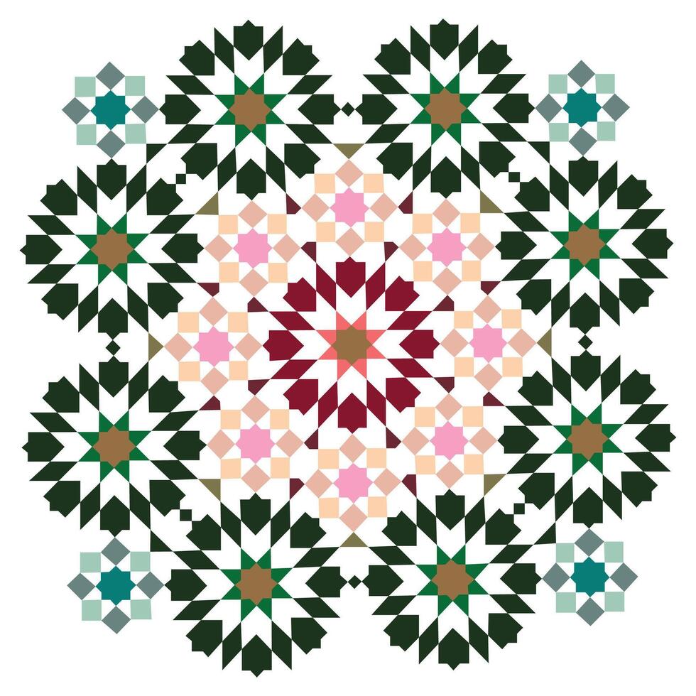 Arabesque pattern vignette in oriental style eastern colorful stained-glass Design for Eid vector