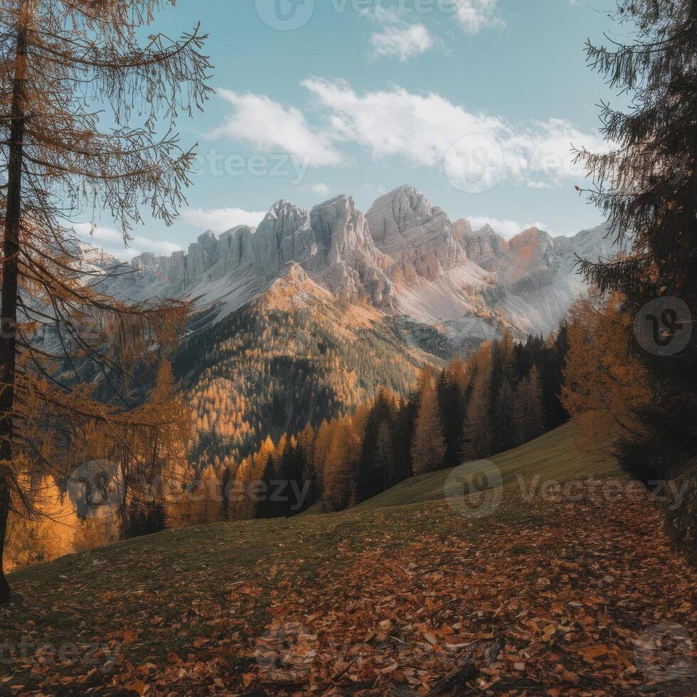 Autumn landscape with trees and mountains photo