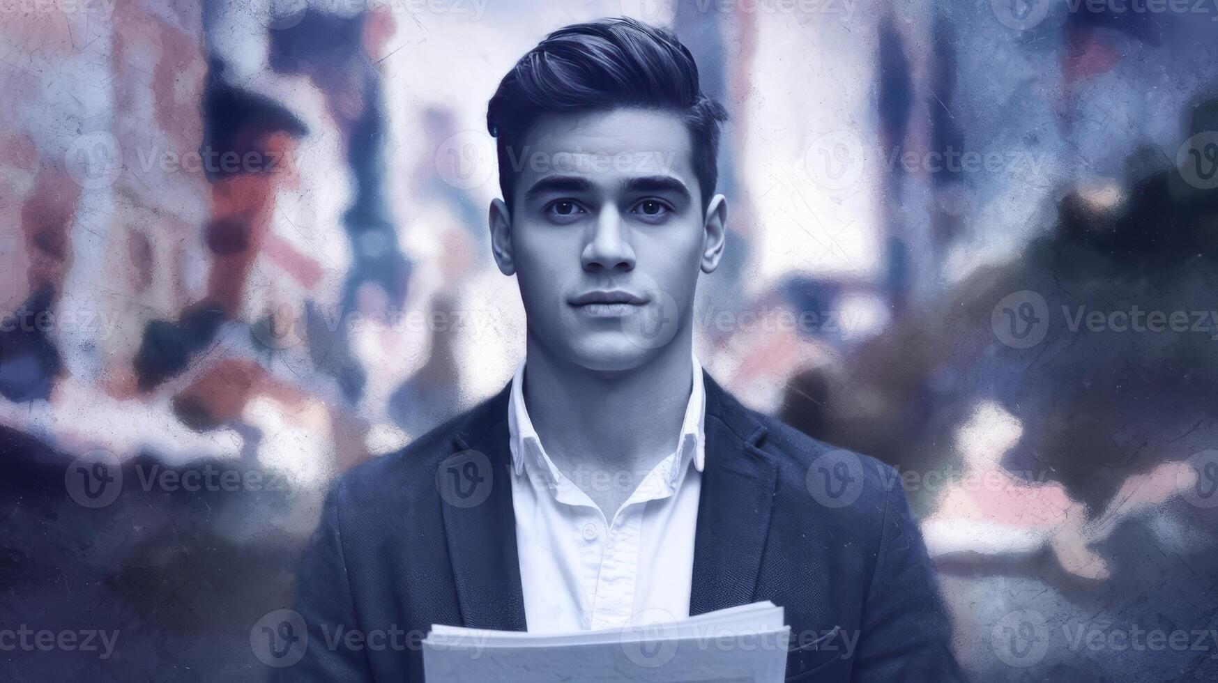 A man in a suit holding a piece of paper photo
