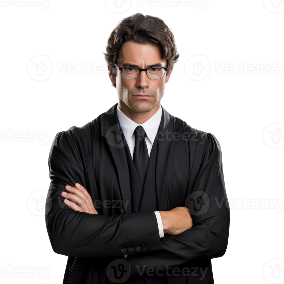 lawyer man in a suit and tie is standing with his arms crossed isolated transparent background png