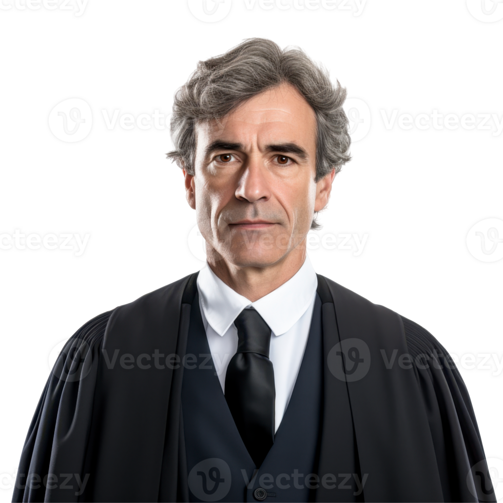 Aged Court man with a beard and a tie is standing with his arms crossed isolated on transparent background png