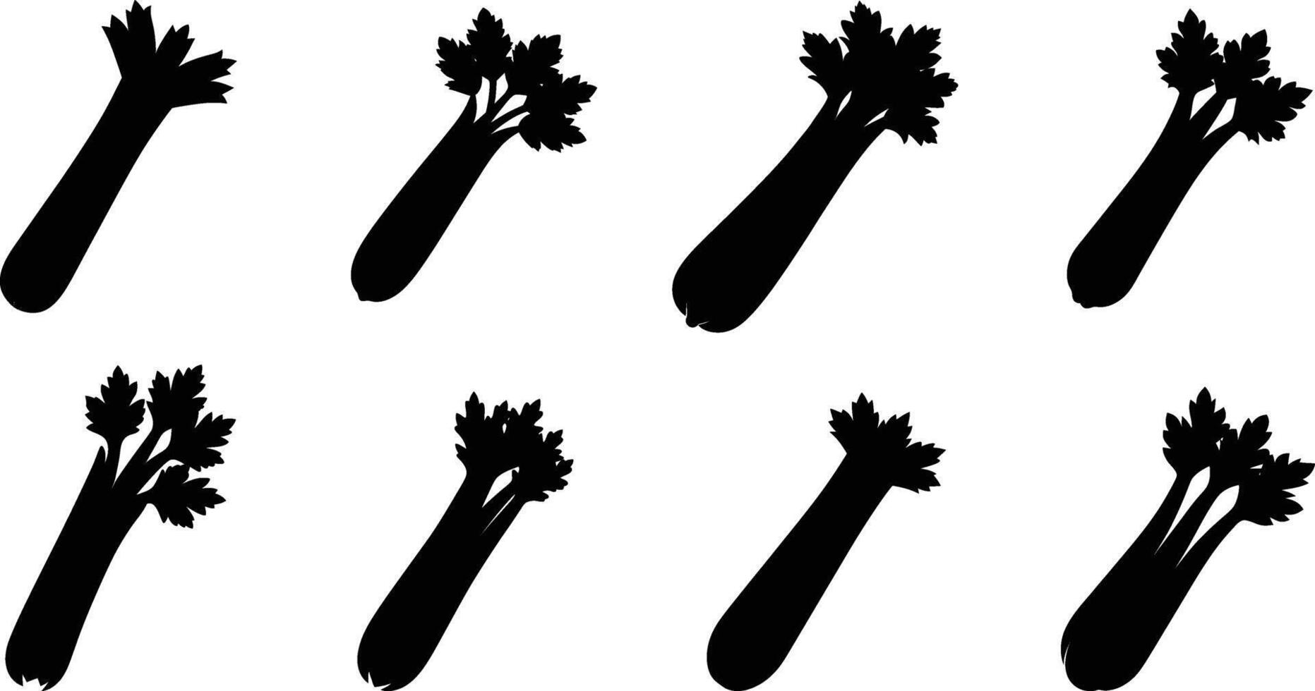 Collection of Celery Stalks Silhouettes, Versatile icons for healthy eating, cooking, and food design. vector