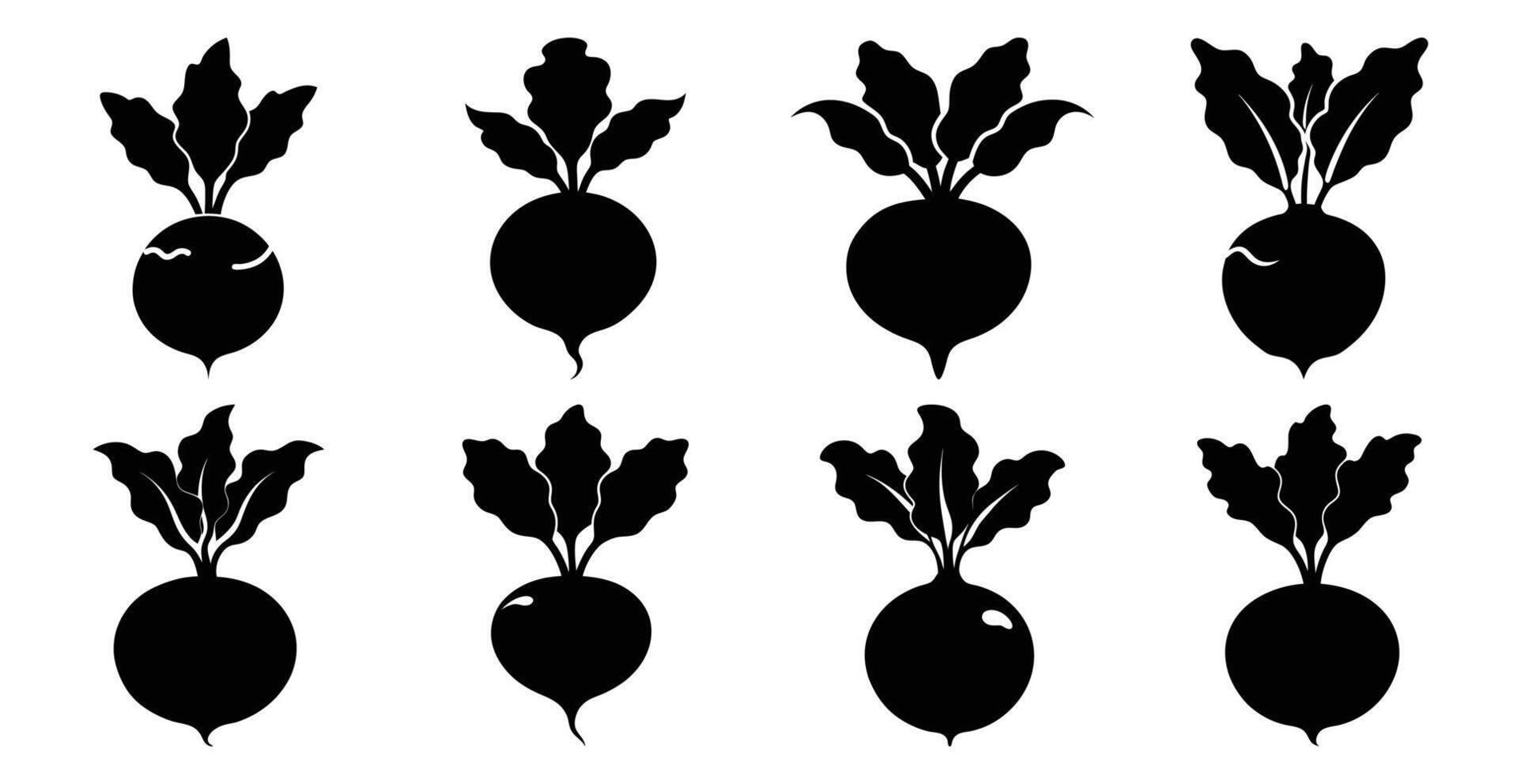 Collection of eight beetroot silhouettes, perfect for farm to table branding, healthy eating campaigns, or vegetarian vegan recipe illustrations. vector