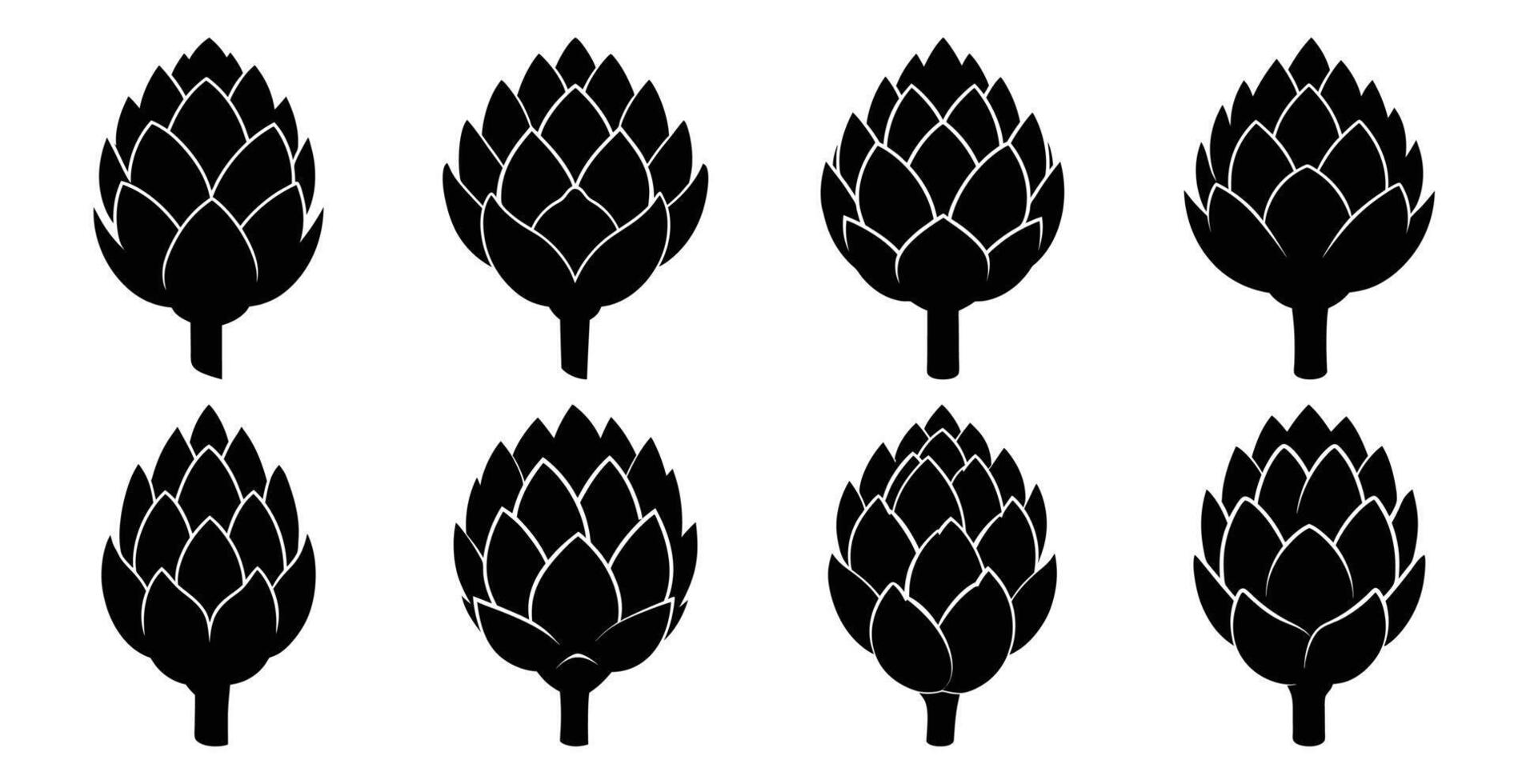 Set of artichoke silhouettes. Perfect for culinary, healthy eating, or Mediterranean design projects. vector