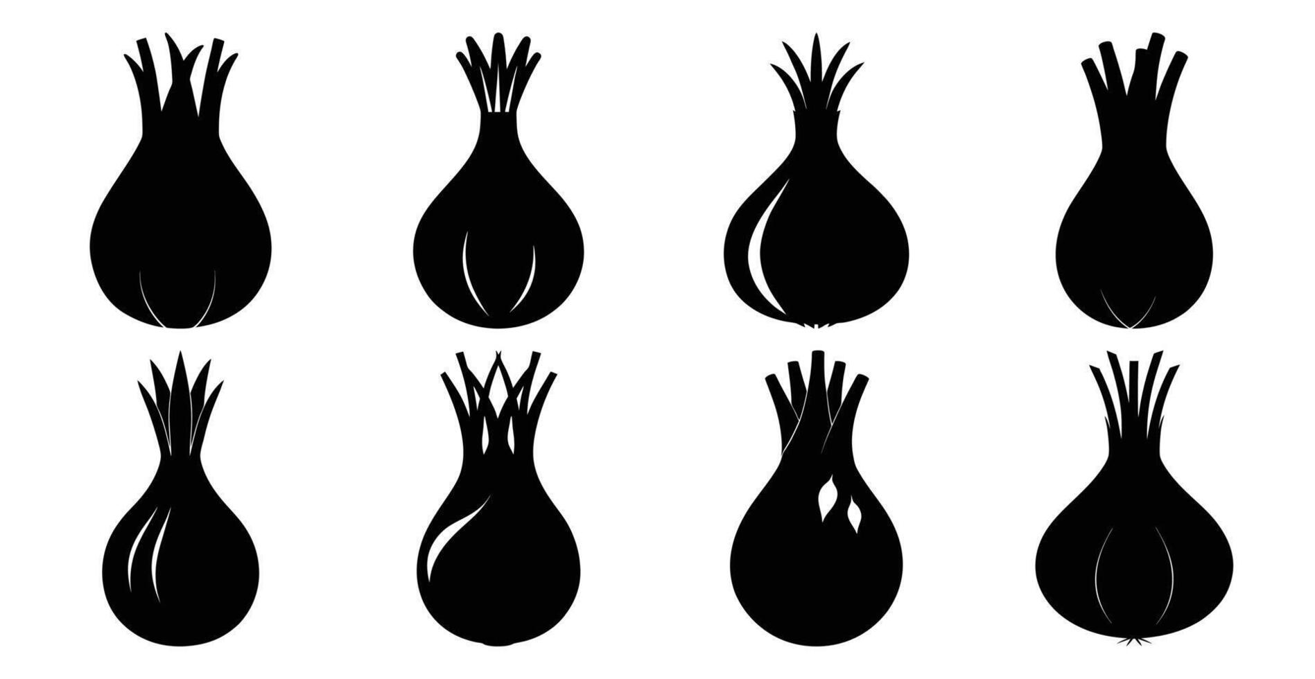 Set of eight black garlic bulb icons. Simple illustrations for cooking, food, health, and culinary designs. vector