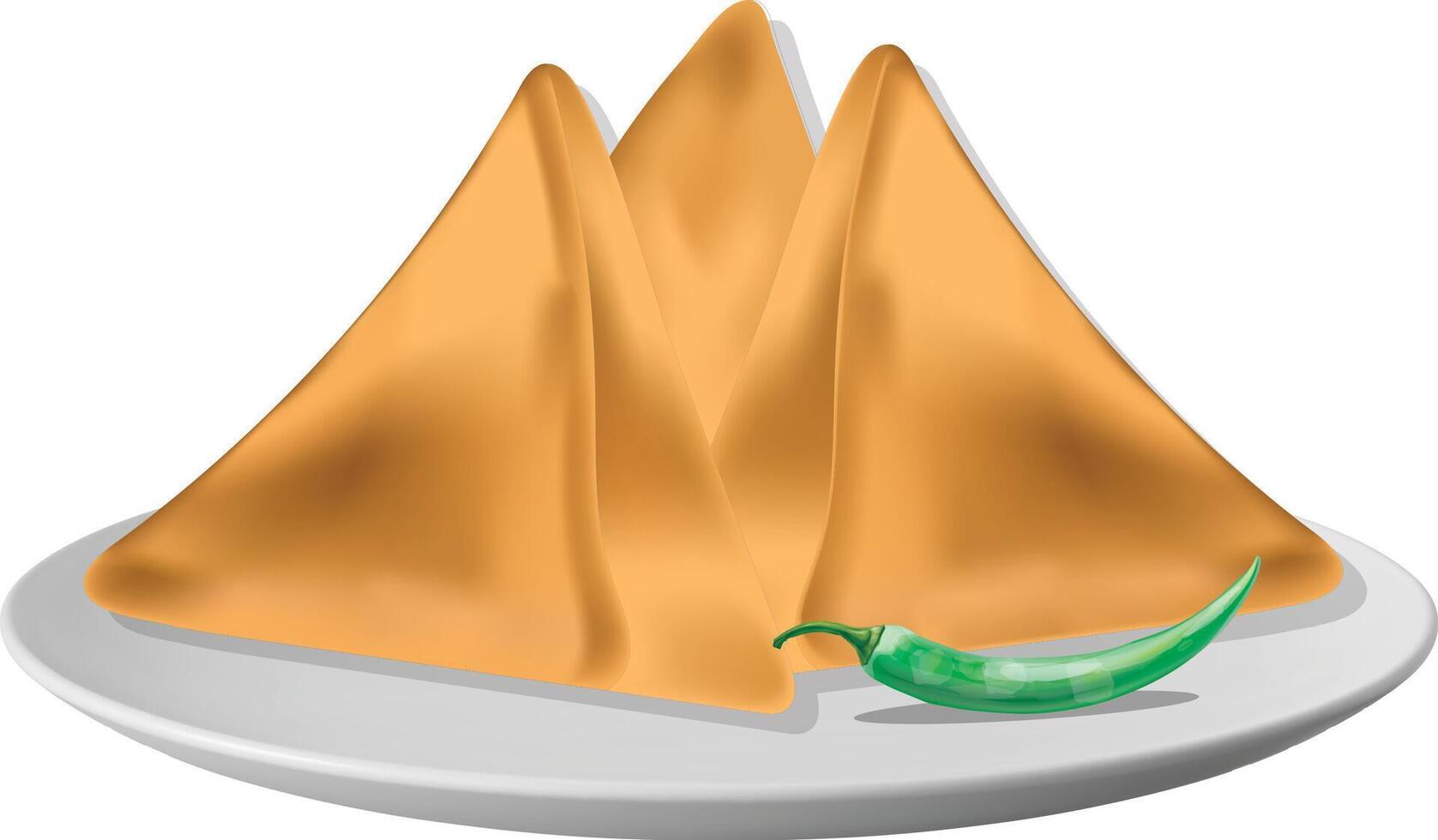 samosa served in plate with green chilli vector