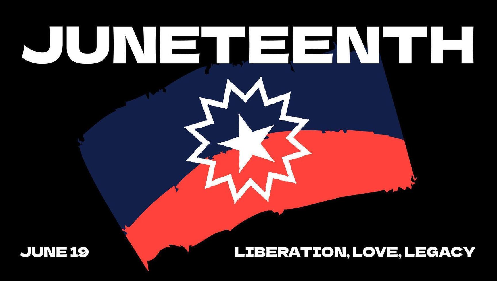 Juneteenth Freedom Celebration Banner. Horizontal print design. African American history of unity and emancipation. Abstract blue and red flag with star. Patriotic June teenth event flyer. Eps vector
