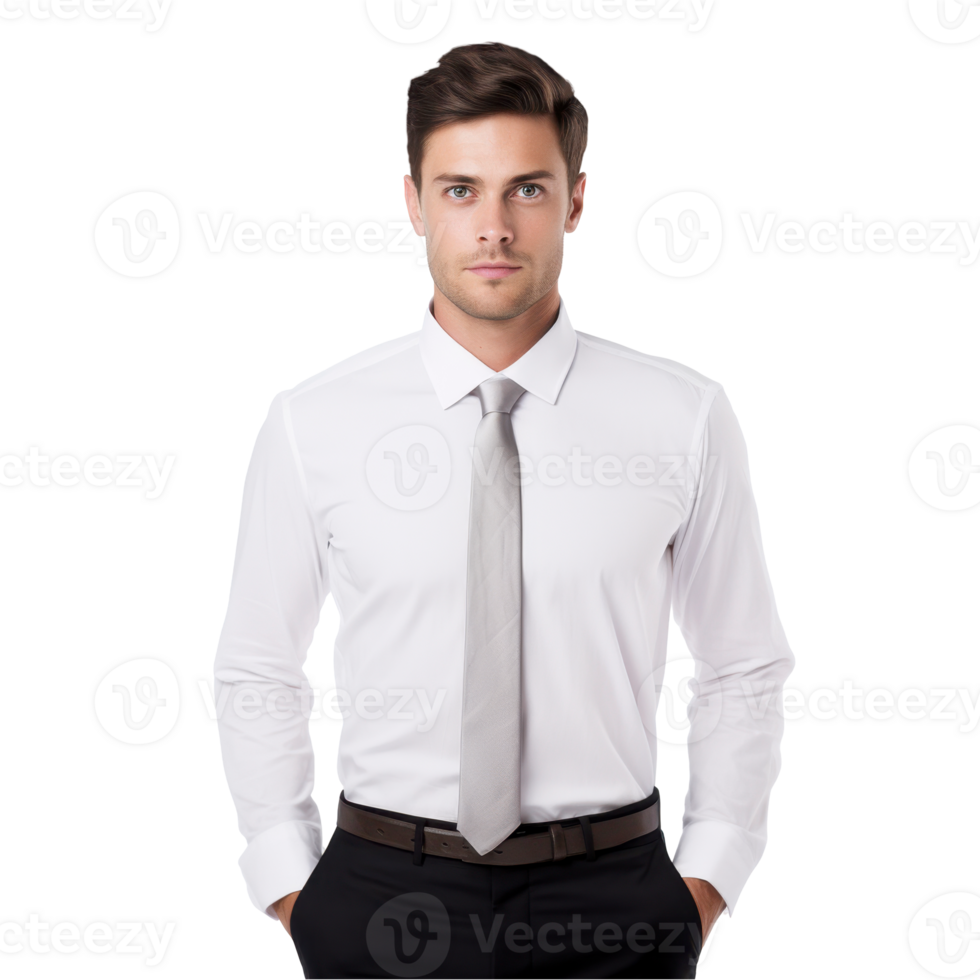 man wearing a white shirt and a gray tie isolated on transparent background png
