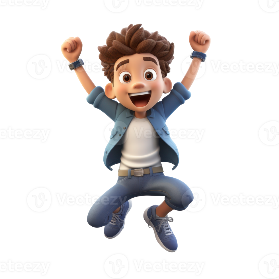 Cartoon boy is jumping in the air isolated on transparent background png