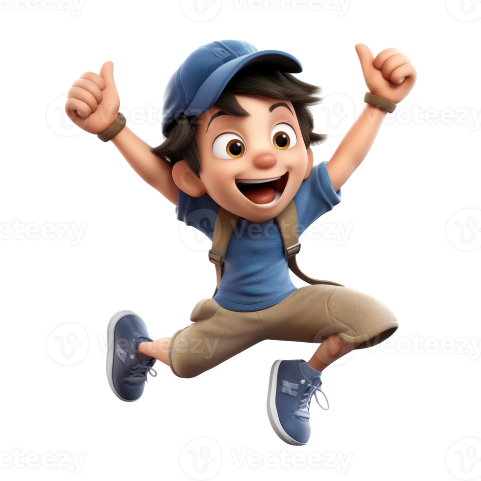 A boy is jumping in the air with his hands up isolated on transparent background png
