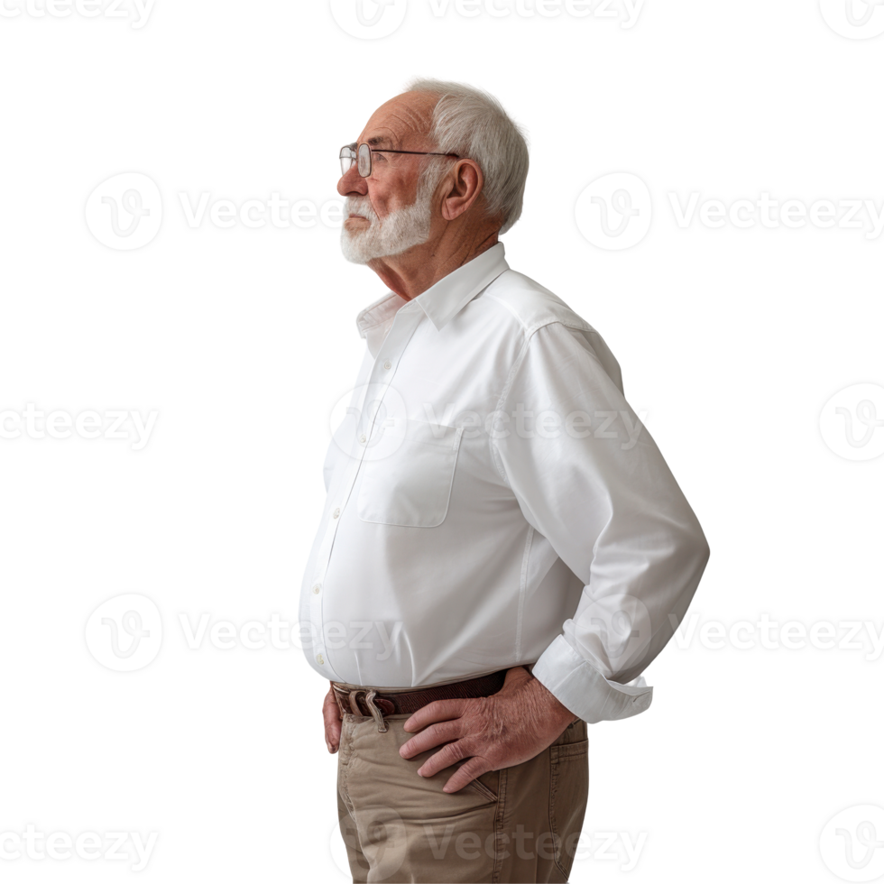 A man in a white shirt and khaki pants isolated on transparent background png
