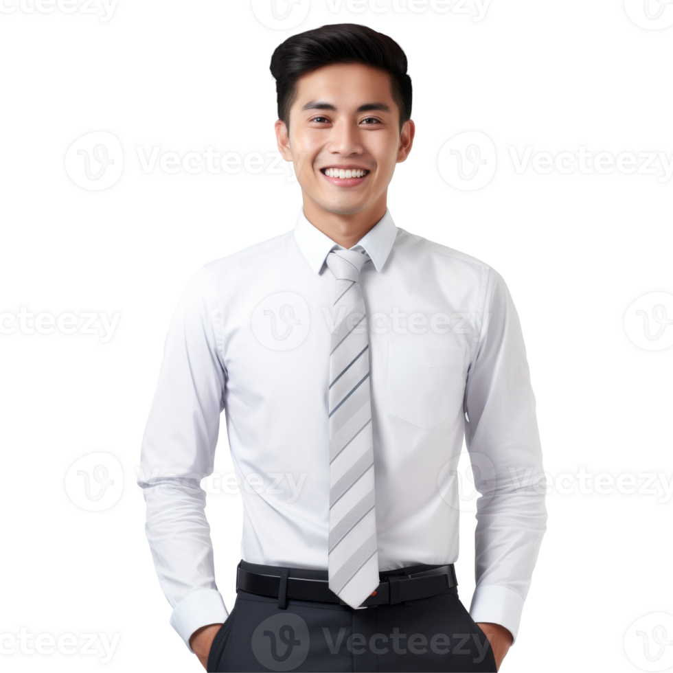 Banker man wearing a white shirt and a tie is smiling isolated on transparent background png
