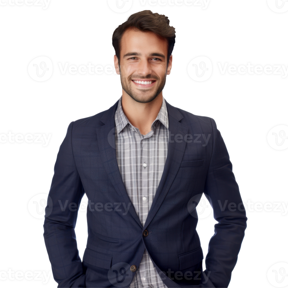 A man wearing a blue coat and shirt isolated on transparent background png