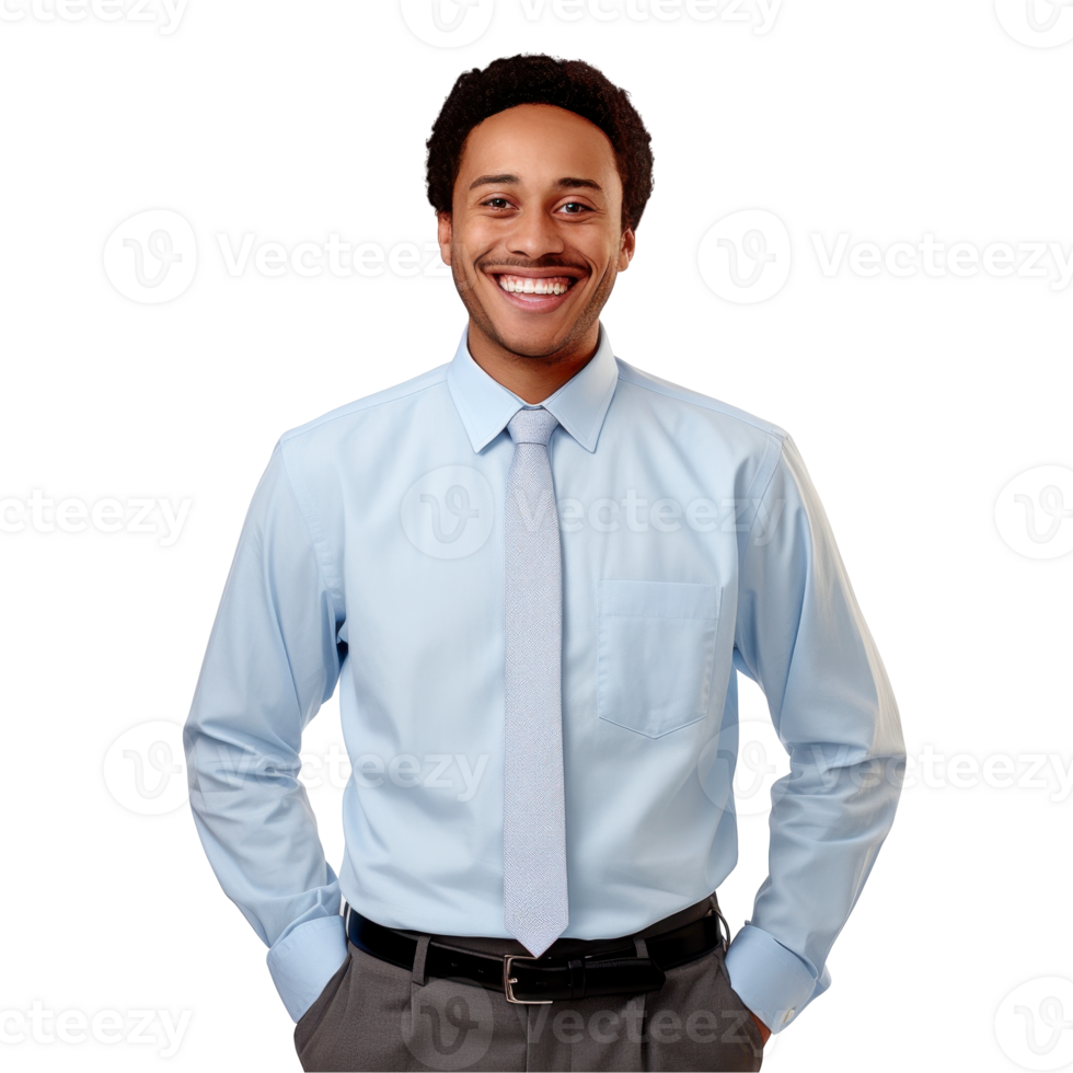 Bank manager wearing a blue shirt and a tie isolated on transparent background png