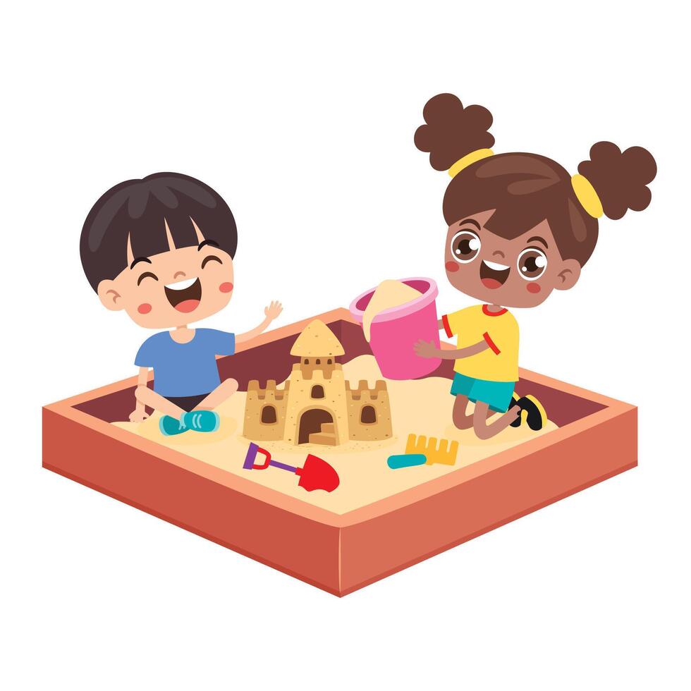 Kids Have Fun At Sandbox vector