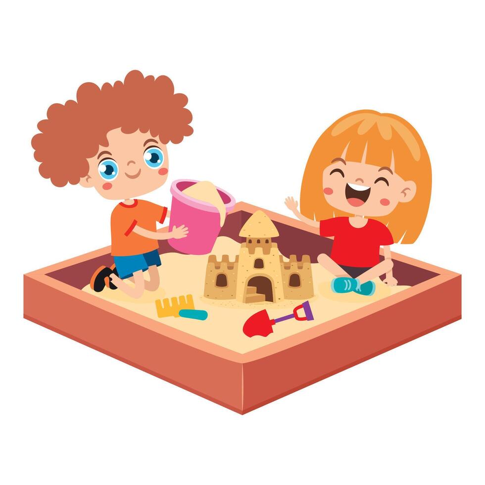 Kids Having Fun At Sandbox vector
