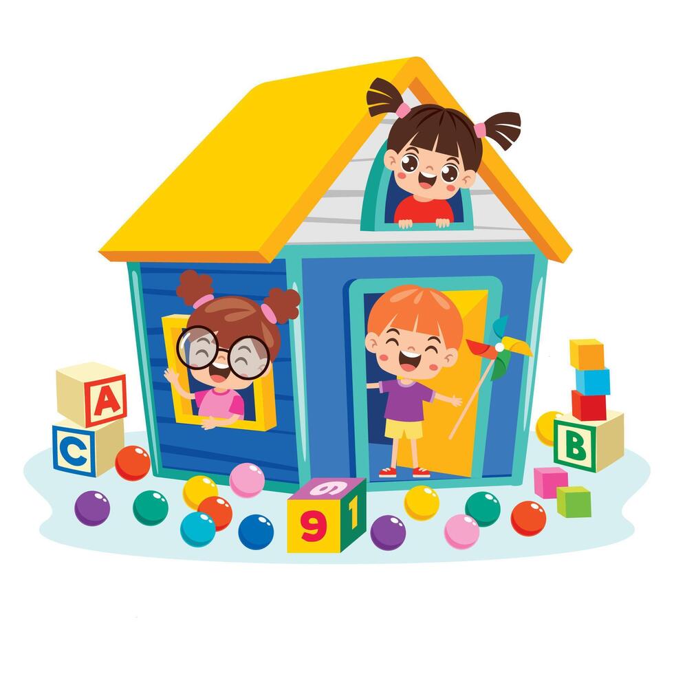 Children Having Fun At Playhouse vector