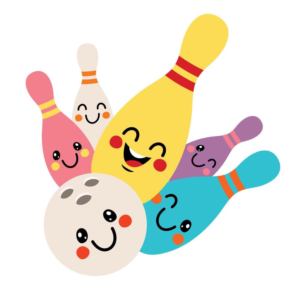 Cartoon Bowling Ball And Pins Illustration vector