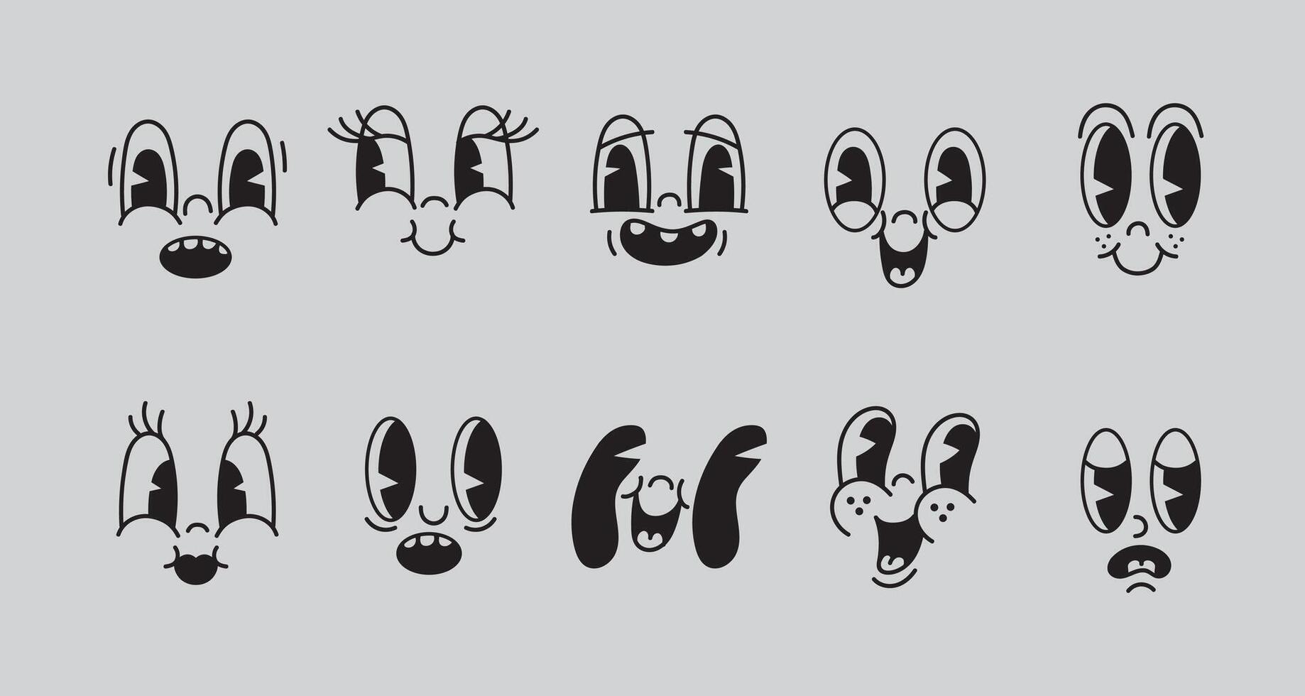 Retro characters set emotion faces set illustration vector