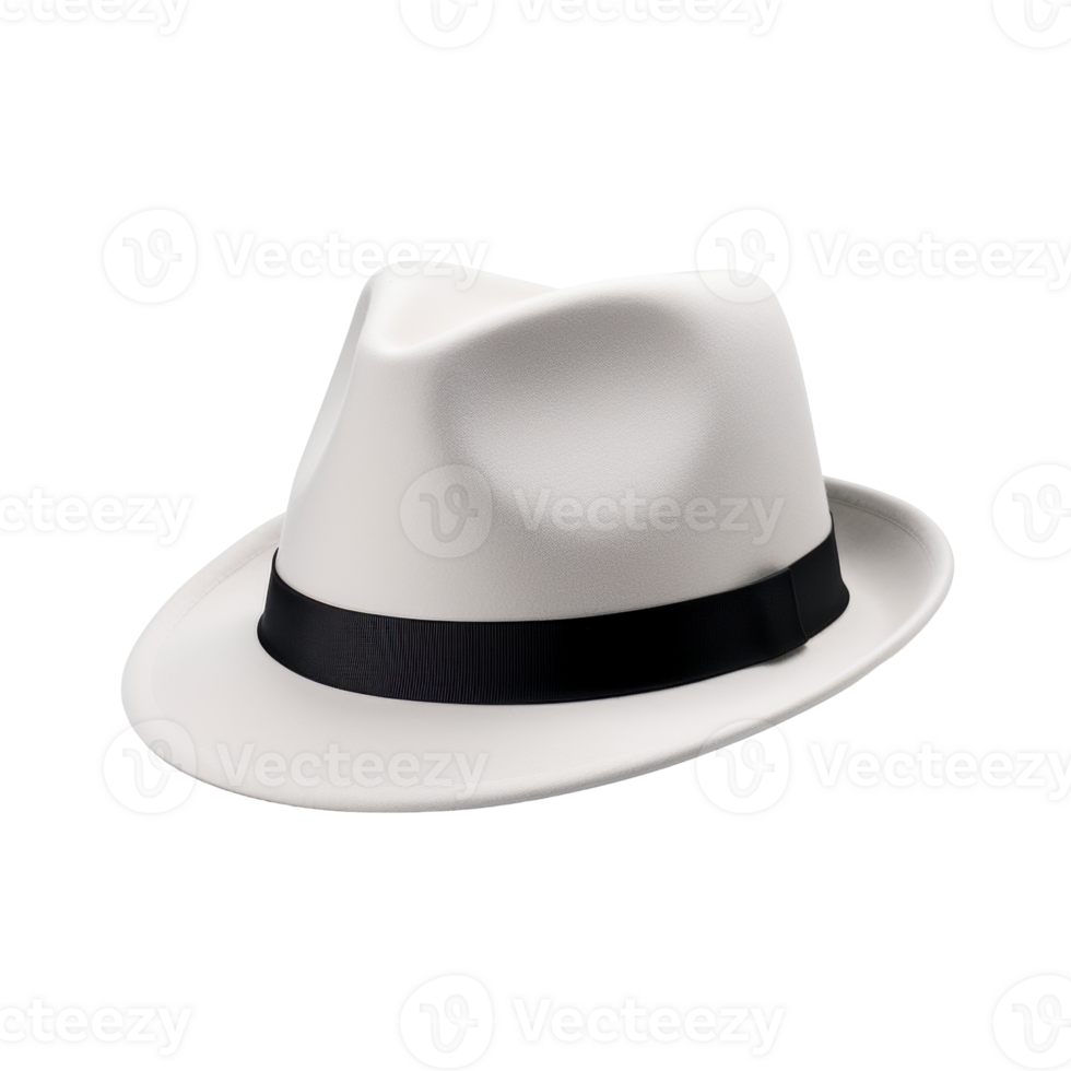 A white hat with a black band isolated on transparent background png