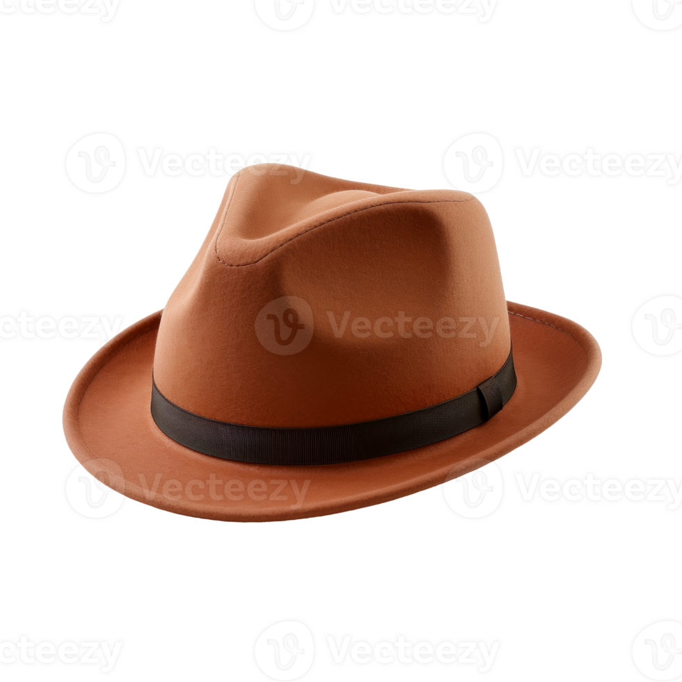 A brown hat with a black band isolated on transparent background png