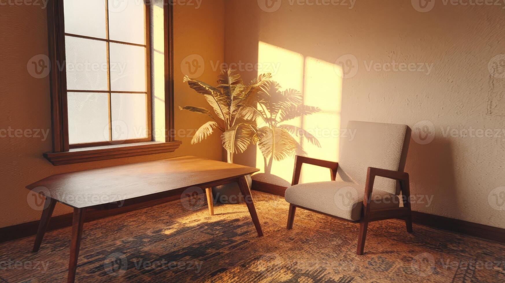 A chair and table in front of a window photo