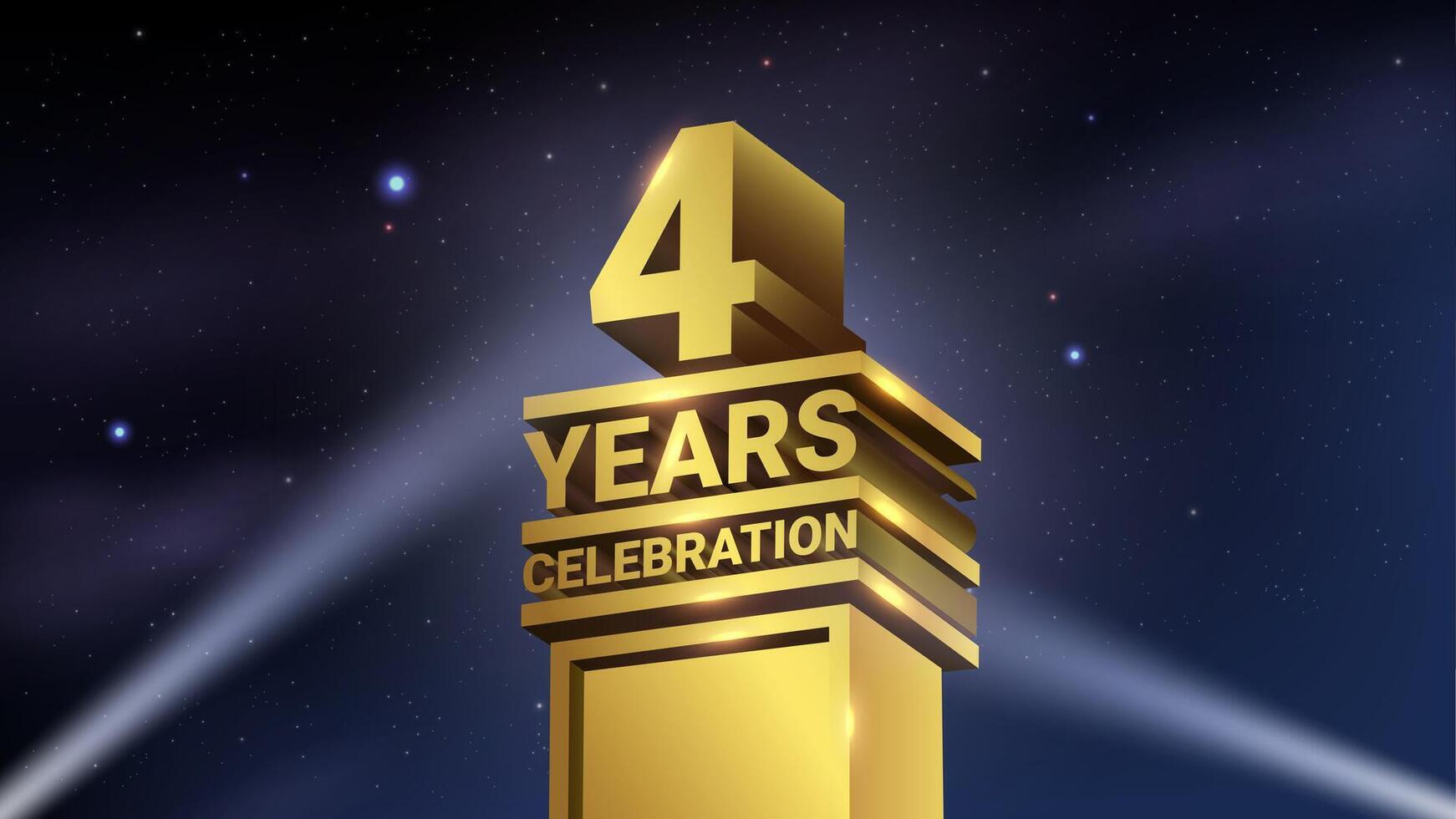 4th Years Celebration, 3D Gold Statue with Spotlights, Luxury Hollywood Light, Illustration vector