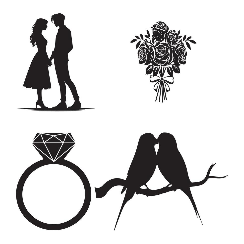 Valentines Silhouette Design Romantic Marriage Set vector