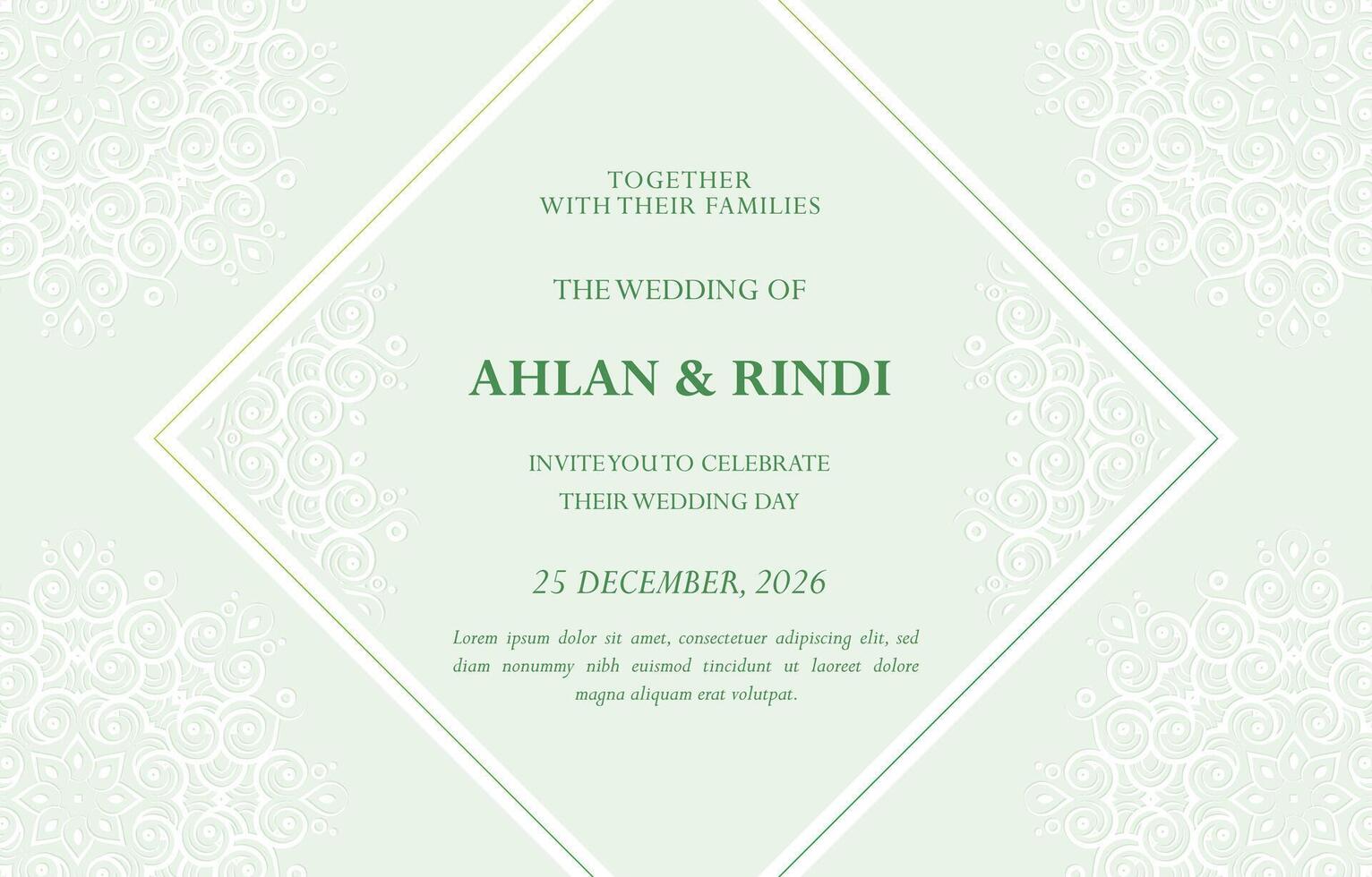 green wedding invitation mandala style vector