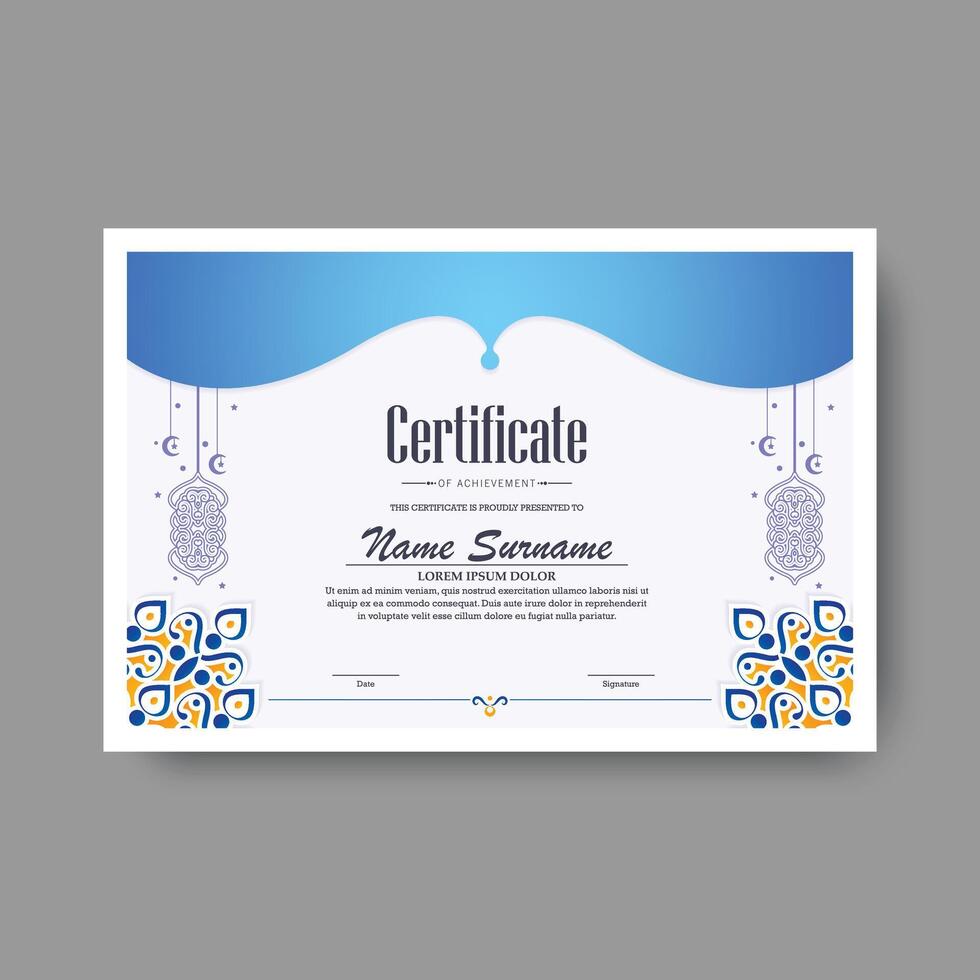 colorful islamic ramadan award certificate. vector