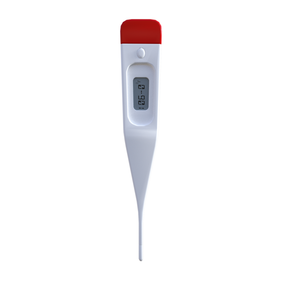 A thermometer with a red and white handle png