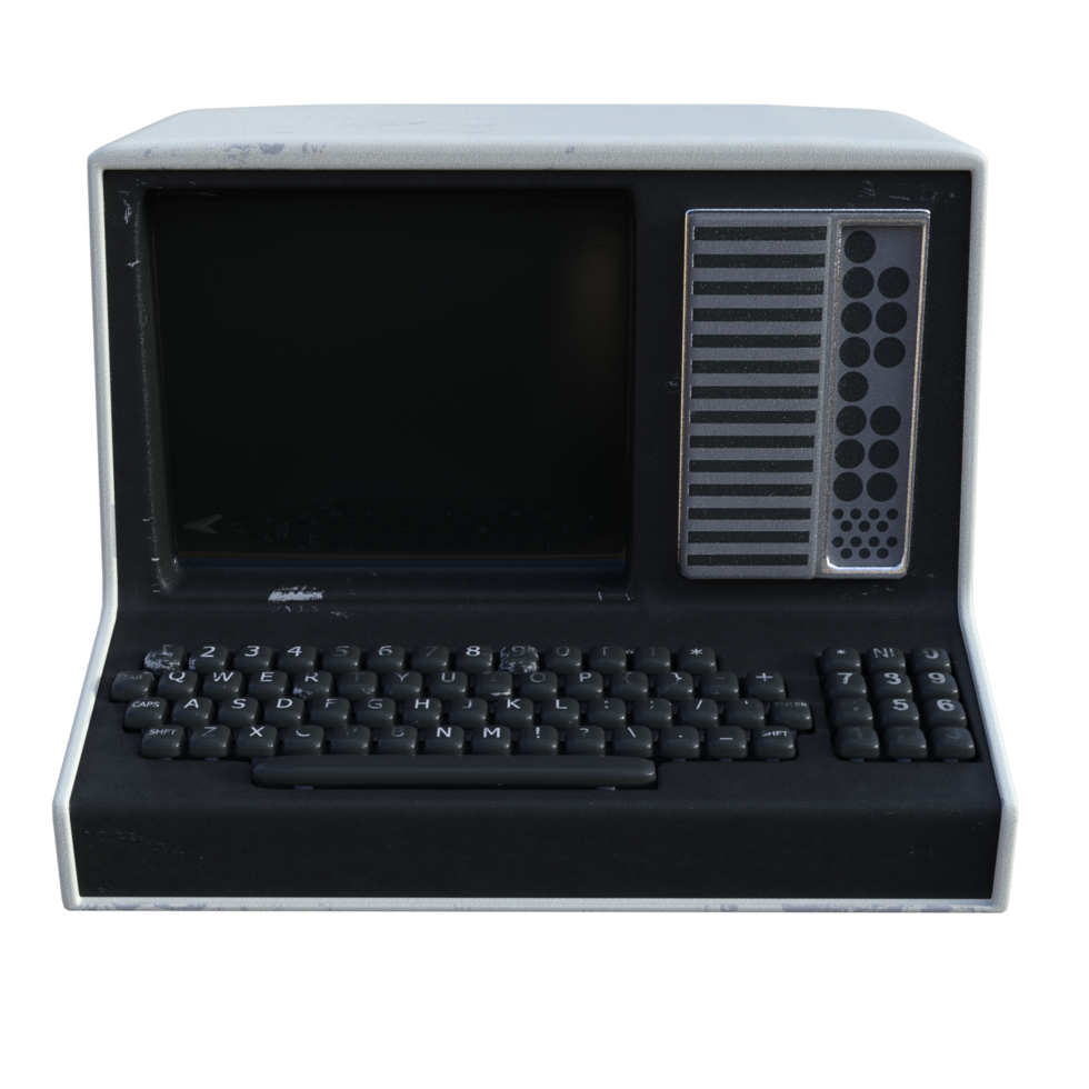 An old computer with a keyboard and monitor png
